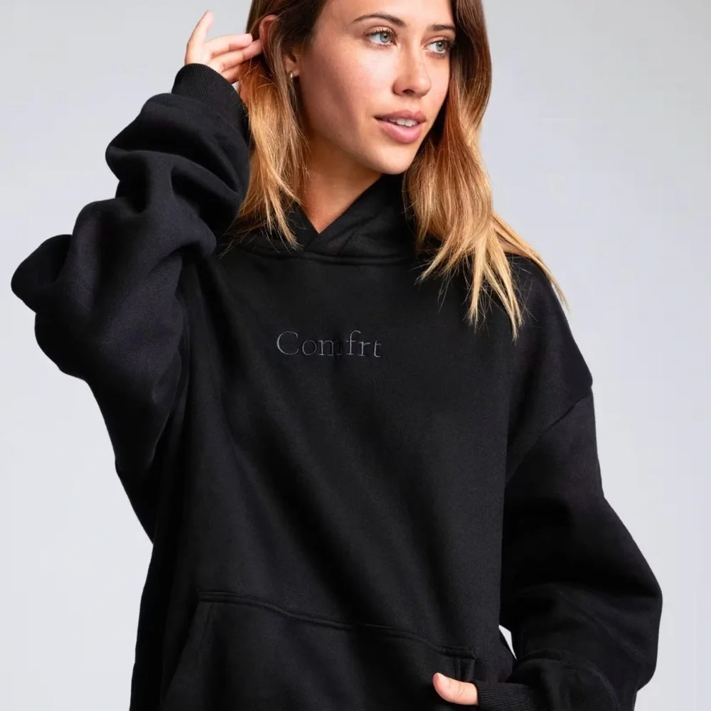 SET Black Comfrt Embroidered Black Unisex Hoodie & Sweats Like New 2 pc - Picture 1 of 11